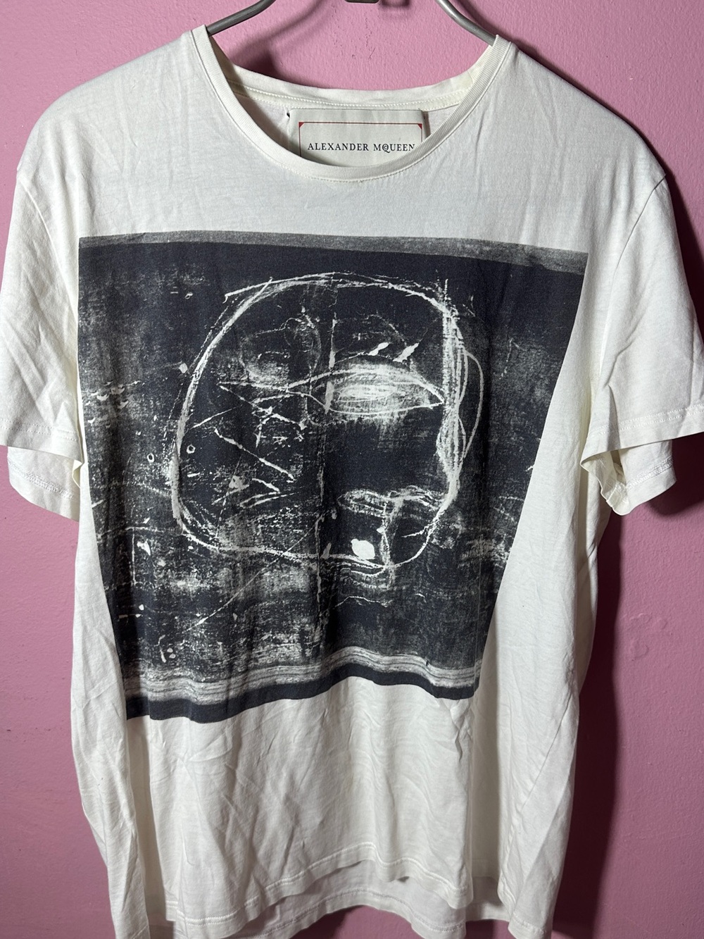 Alexander McQueen White Tee with Black graffiti face limited Graphic tee